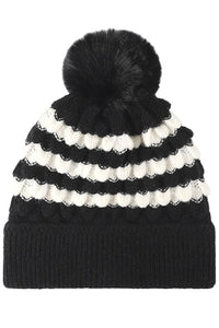 Striped Pom Pom Knit Hat (Adults)