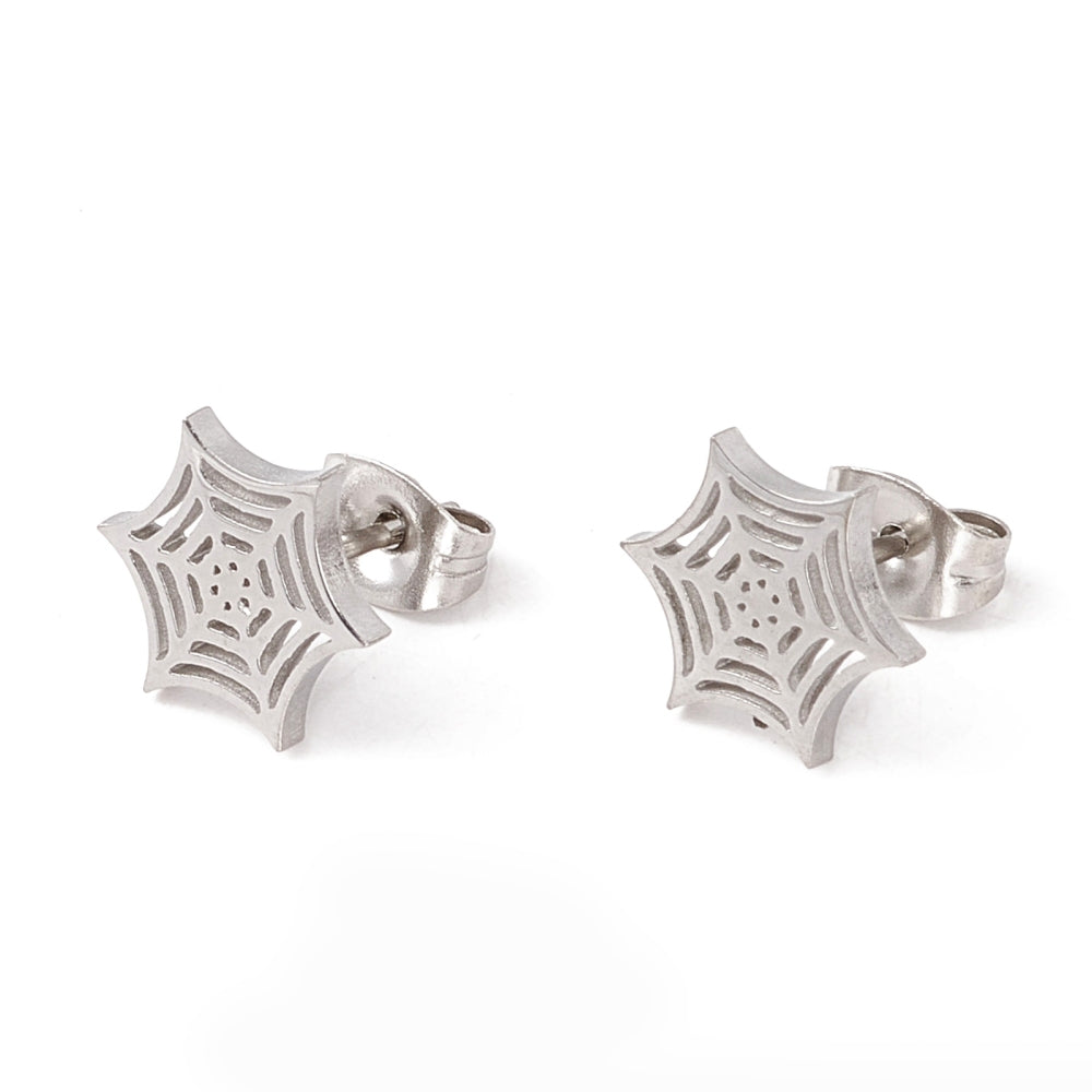 Silver Spiderweb Stud Earrings