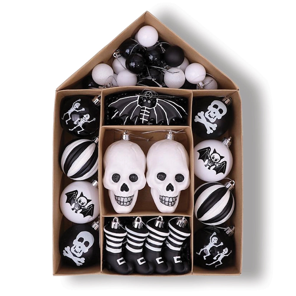 Black/White Halloween Ornament Set